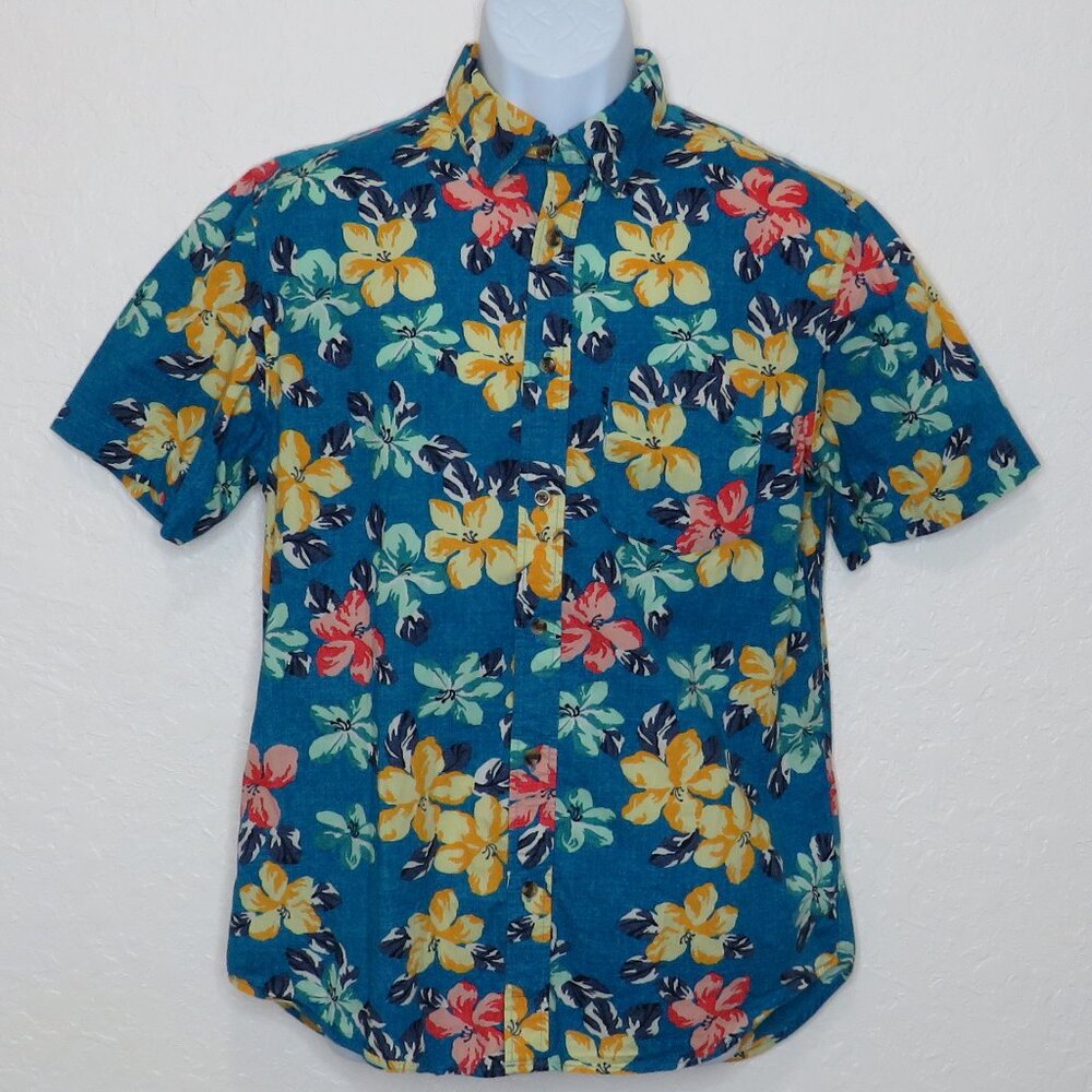 Old Navy* Men's Short Sleeve Button Down Curved Hem Pocket Hawaiian Shirt~Medium